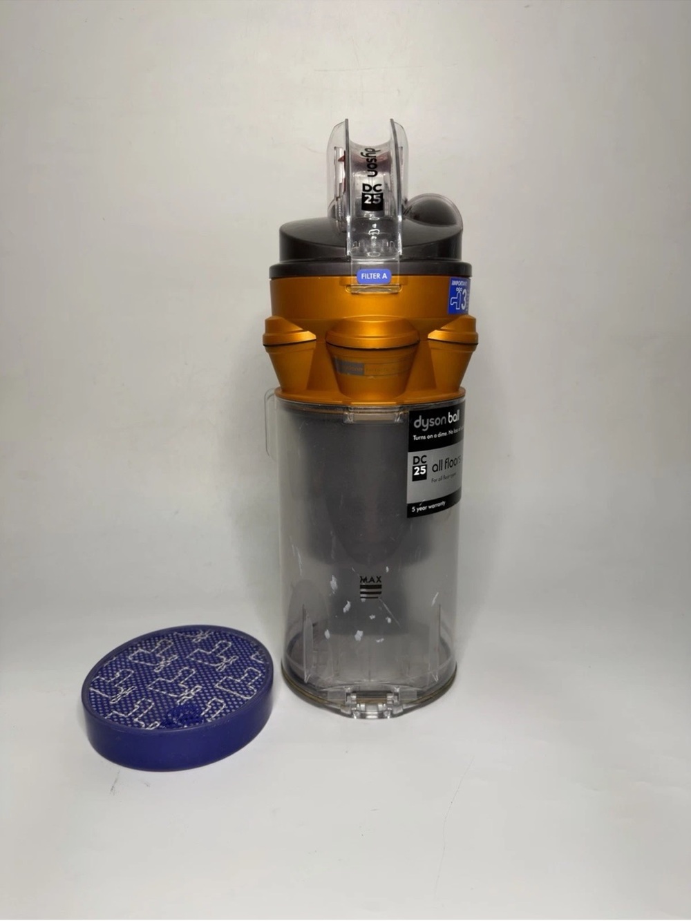 Dyson DC25 Gold Canister Cyclone Dust Bin Vacuum Parts Assembly Used Working